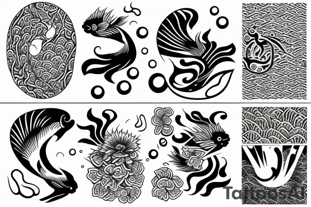Koi Fish with japanese water waves and japanese flowers tattoo idea