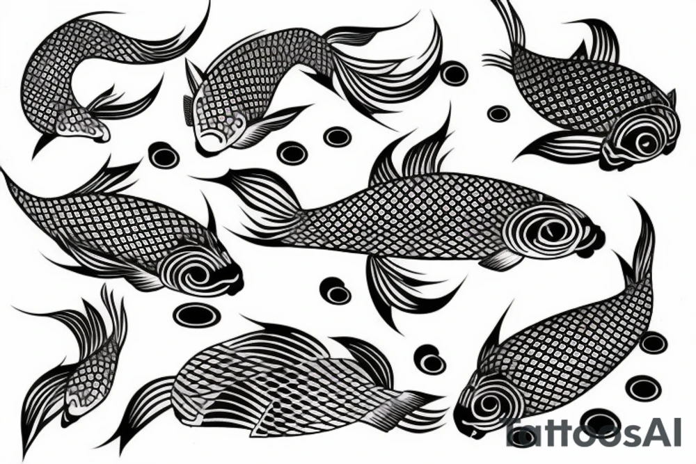 Koi Fish with japanese water waves and japanese flowers tattoo idea