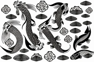Koi Fish with japanese water waves and japanese flowers tattoo idea