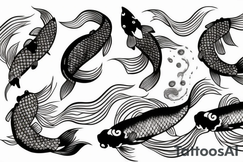 Koi Fish with japanese water waves and japanese flowers tattoo idea