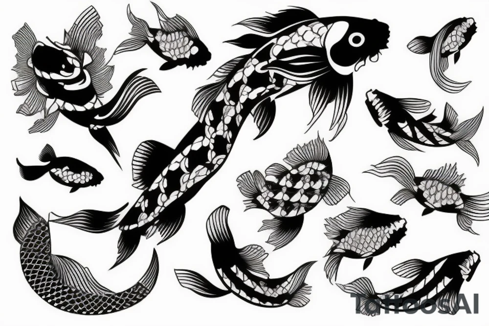 Koi Fish with japanese water waves and japanese flowers tattoo idea