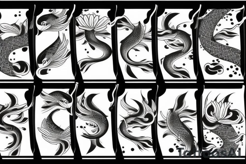 Koi Fish with japanese water waves and japanese flowers tattoo idea