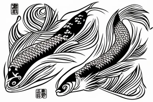 Koi Fish with japanese water waves and japanese flowers tattoo idea