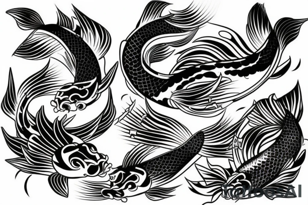 Koi Fish with japanese water waves and japanese flowers tattoo idea