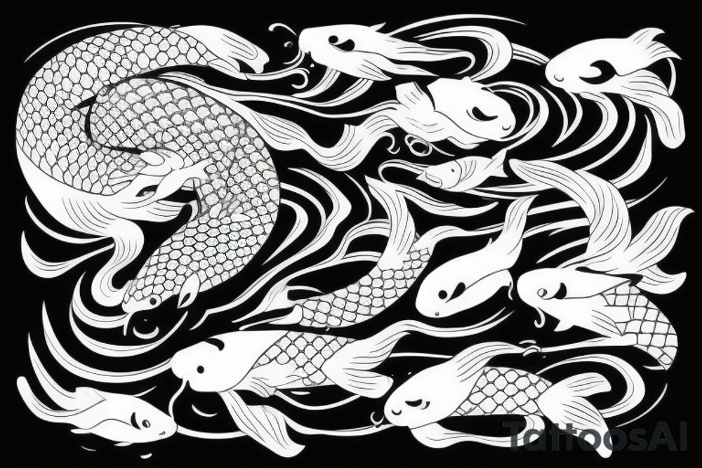 Koi Fish with japanese water waves and japanese flowers tattoo idea