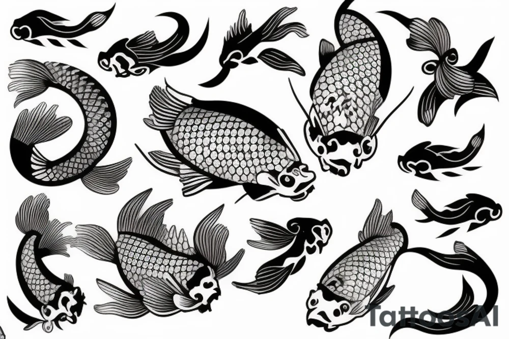 Koi Fish with japanese water waves and japanese flowers tattoo idea