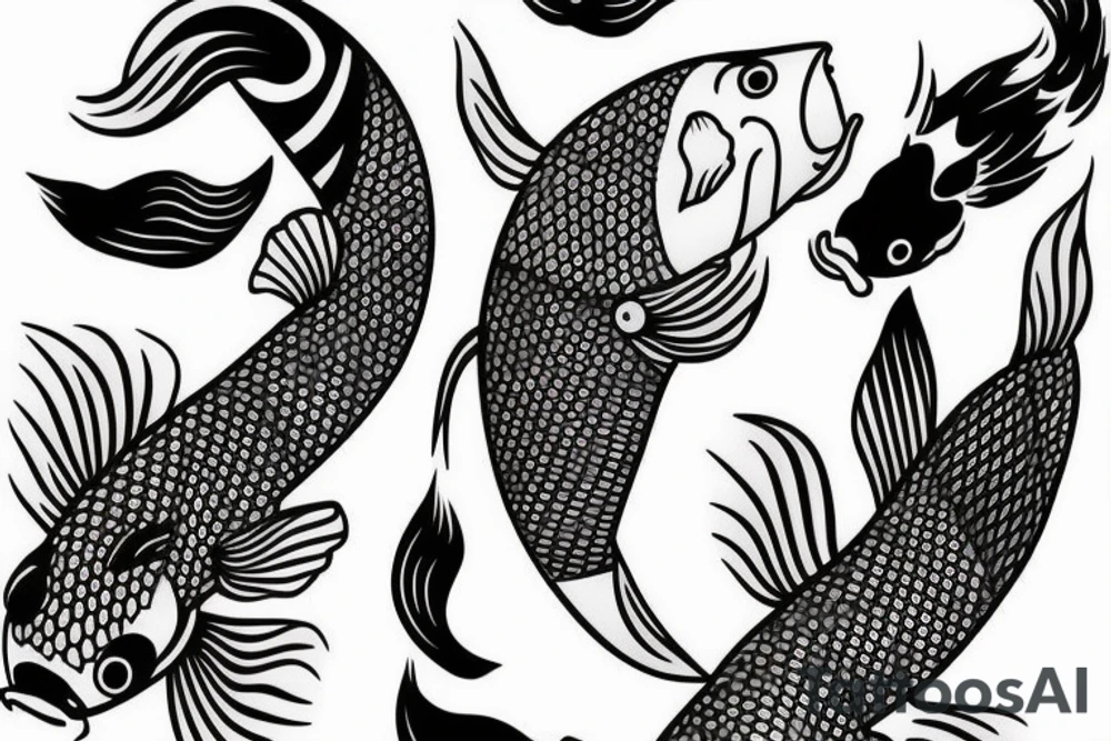 Koi Fish with japanese water waves and japanese flowers tattoo idea