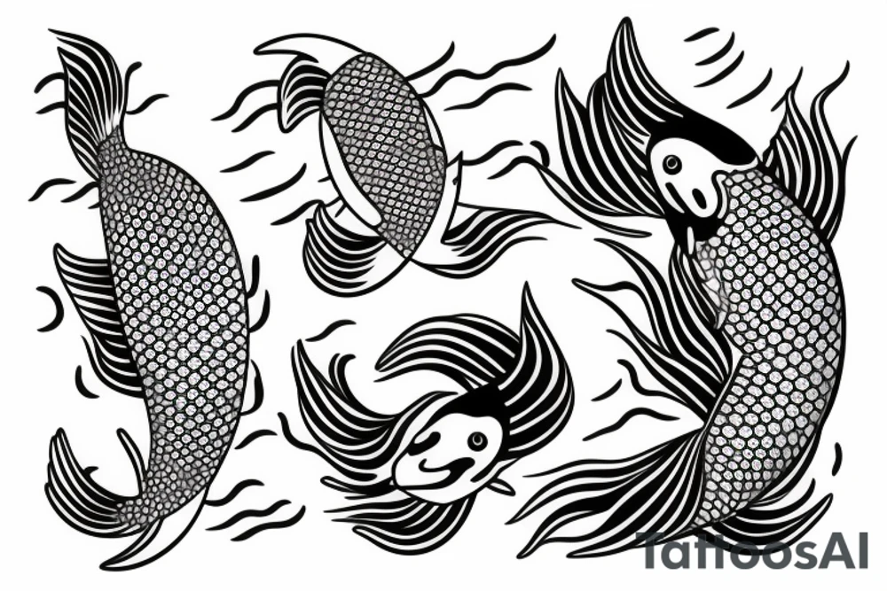 Koi Fish with japanese water waves and japanese flowers tattoo idea