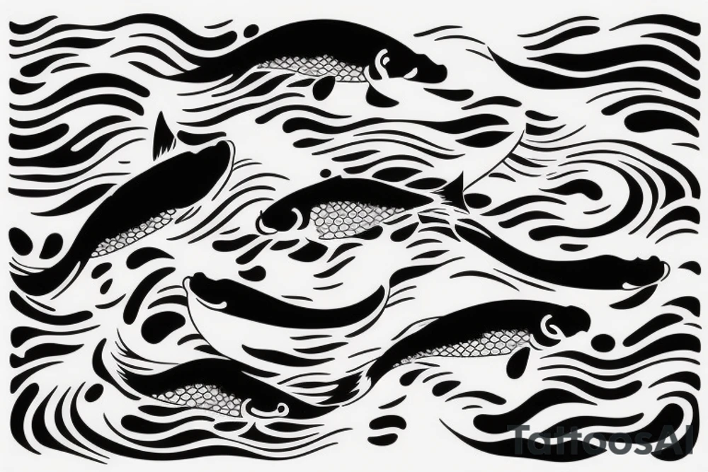 Koi Fish with japanese water waves and japanese flowers tattoo idea