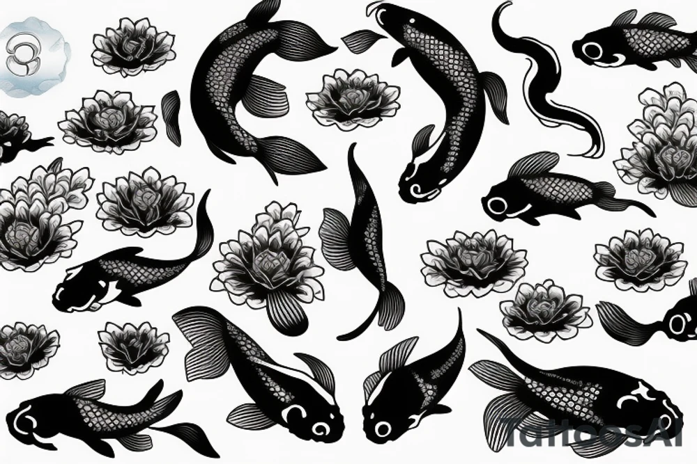 Koi Fish with japanese water waves and japanese flowers tattoo idea