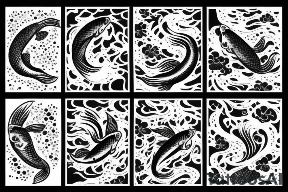 Koi Fish with japanese water waves and japanese flowers tattoo idea