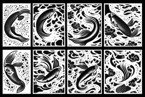 Koi Fish with japanese water waves and japanese flowers tattoo idea