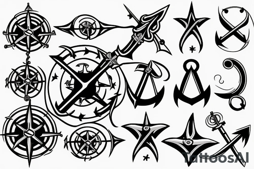A single sword with a nautical star and incorporated tattoo idea A single sword with a nautical star and incorporated tattoo idea