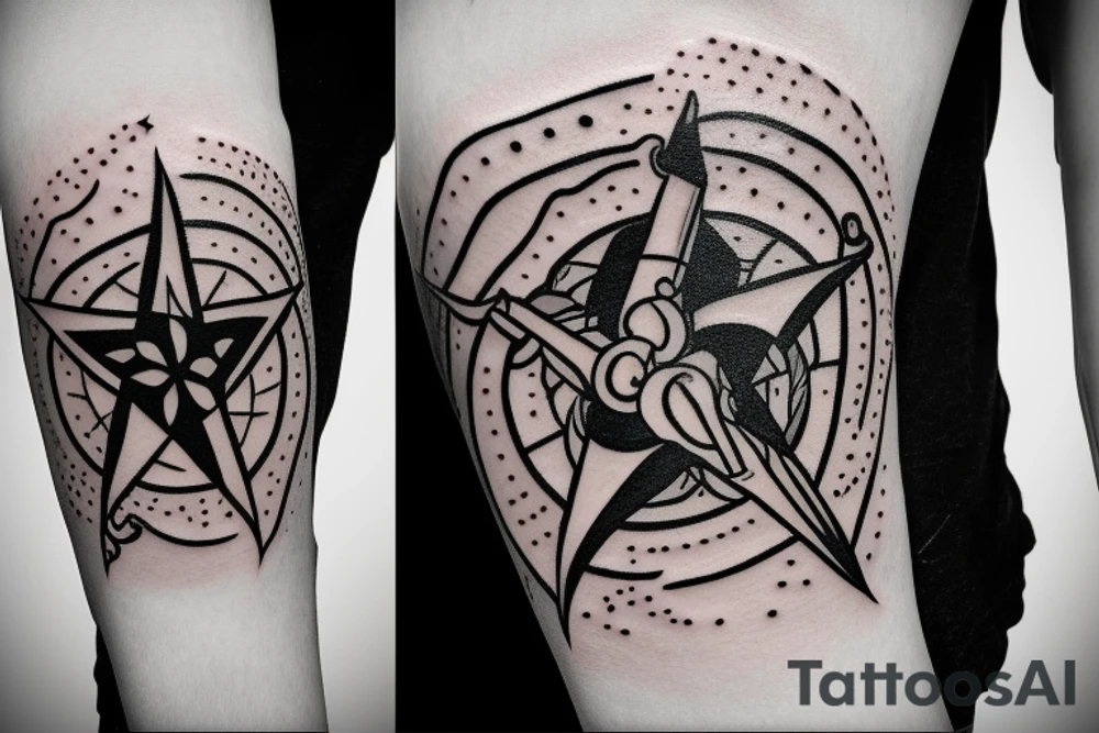 A single sword with a nautical star incorporated tattoo idea A single sword with a nautical star incorporated tattoo idea