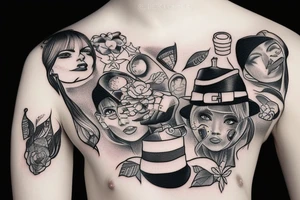Black can in funny hat with black sweater tattoo idea