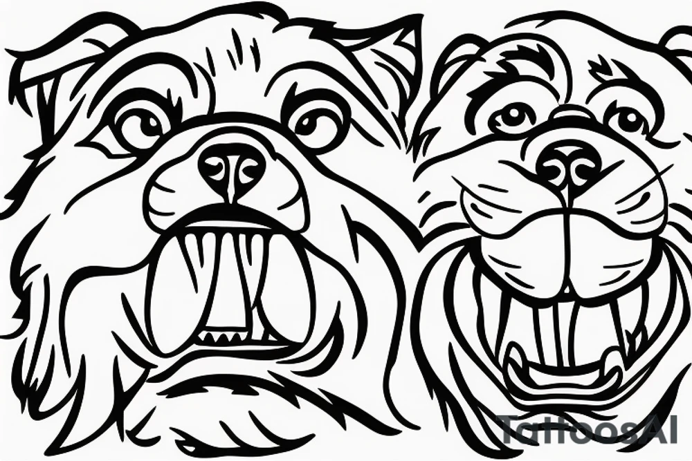 Chow Chow face with simple lines and a tongue coming out from the side of the mouth tattoo idea