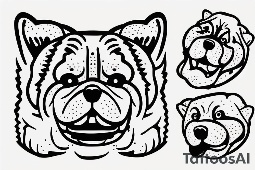 Friendly chow chow face with simple lines and tongue coming out from the side of the mouth tattoo idea