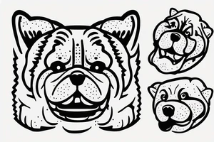 Friendly chow chow face with simple lines and tongue coming out from the side of the mouth tattoo idea