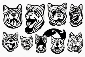 Friendly chow chow face with simple lines and tongue coming out from the side of the mouth tattoo idea