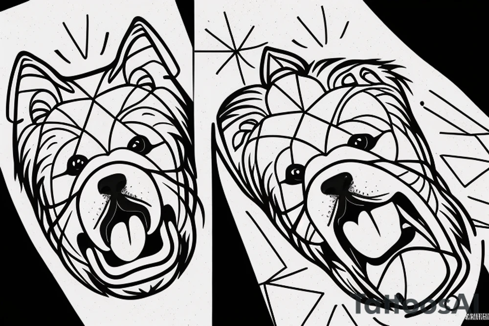 Friendly chow chow face with simple lines and tongue coming out from the side of the mouth tattoo idea