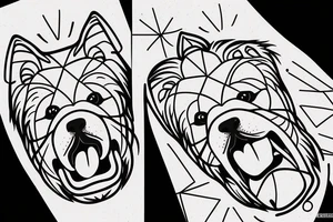 Friendly chow chow face with simple lines and tongue coming out from the side of the mouth tattoo idea