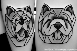 Friendly chow chow face with simple lines and tongue coming out from the side of the mouth tattoo idea