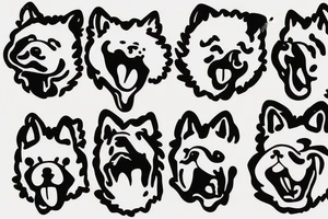 Friendly chow chow face with simple lines and tongue coming out from the side of the mouth tattoo idea