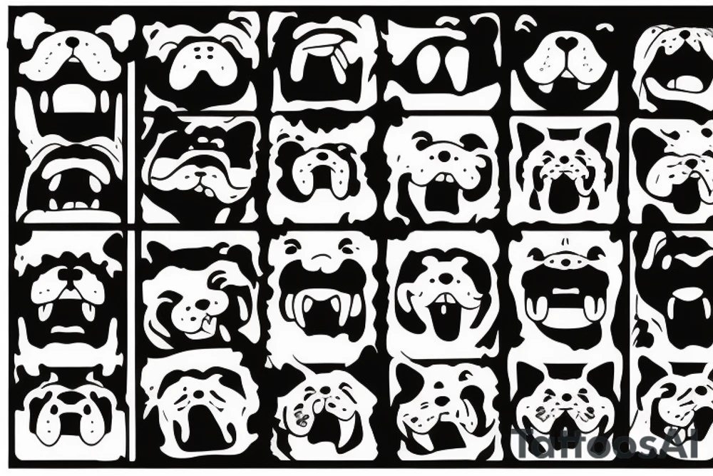 Friendly chow chow face with simple lines and tongue coming out from the side of the mouth tattoo idea