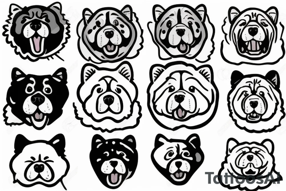 Friendly chow chow face with simple lines and tongue coming out from the side of the mouth tattoo idea