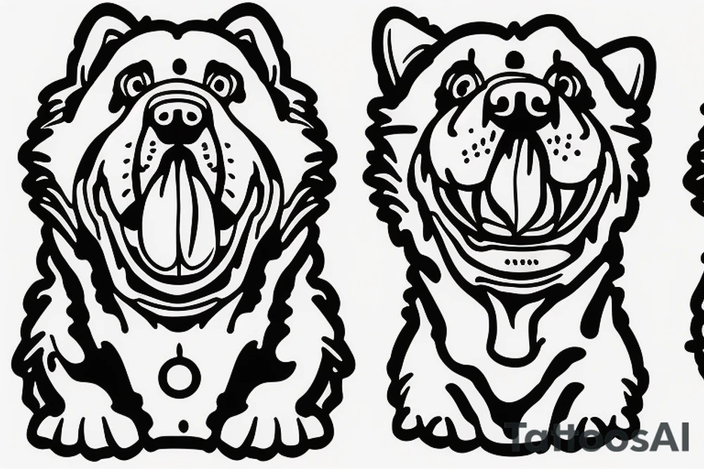 Friendly chow chow face with simple lines and tongue coming out from the side of the mouth tattoo idea
