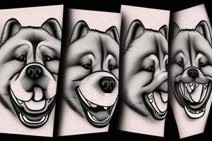 Friendly chow chow face with simple lines and tongue coming out from the side of the mouth tattoo idea