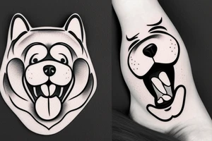 Friendly chow chow face with simple lines and tongue coming out from the side of the mouth tattoo idea