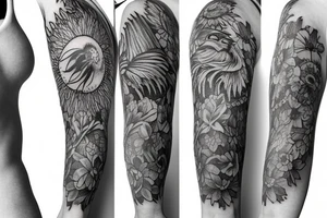 Sleeve with Wakefield cathedral, the flower called gerbera, a lion face(full mane with a crown on top)
And 2 doves tattoo idea