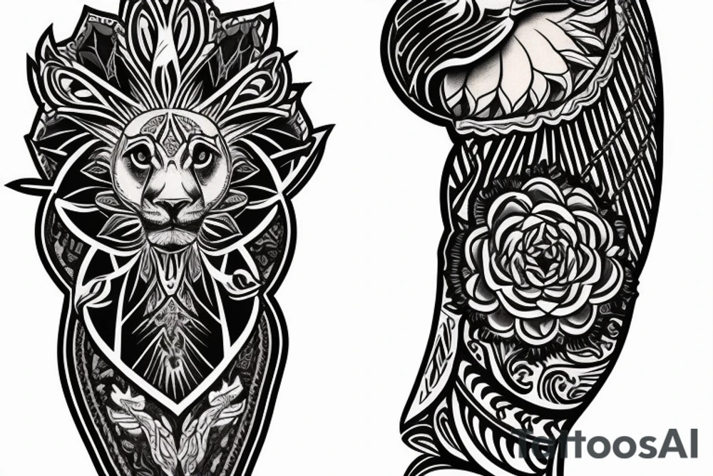 Sleeve with Wakefield cathedral, the flower called gerbera, a lion face(full mane with a crown on top)
And 2 doves tattoo idea