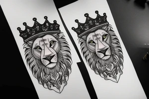Full lion face with crown on head tattoo idea