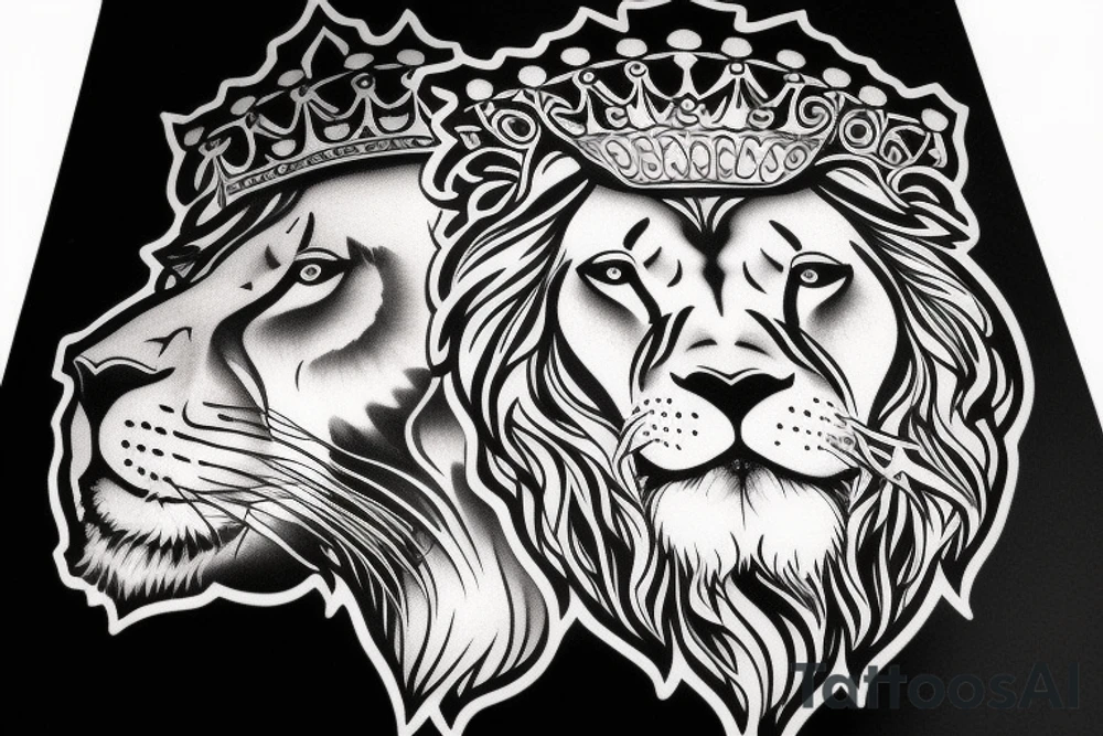 Full lion face with crown on head tattoo idea