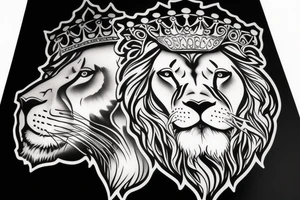 Full lion face with crown on head tattoo idea