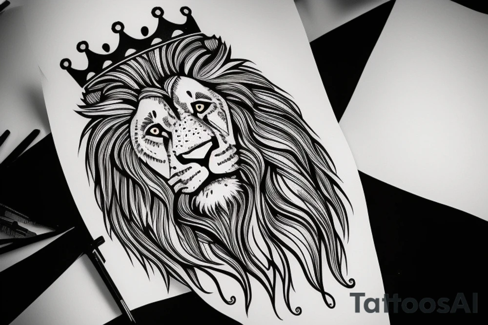 Full lion face with crown on head tattoo idea Full lion face with crown on head tattoo idea