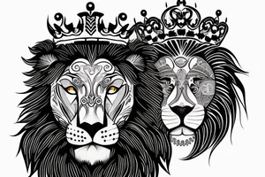 Full lion face with crown on head tattoo idea