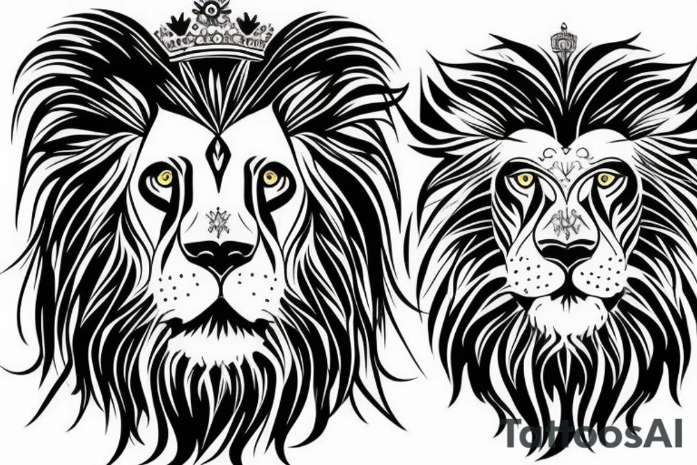Full lion face with crown on head tattoo idea