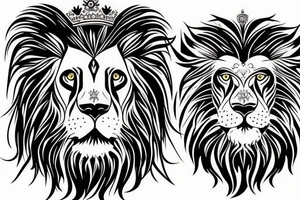Full lion face with crown on head tattoo idea