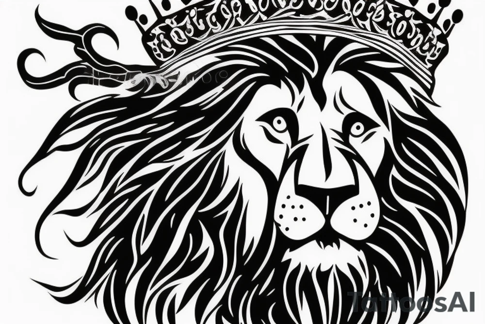 Full lion face with crown on head tattoo idea