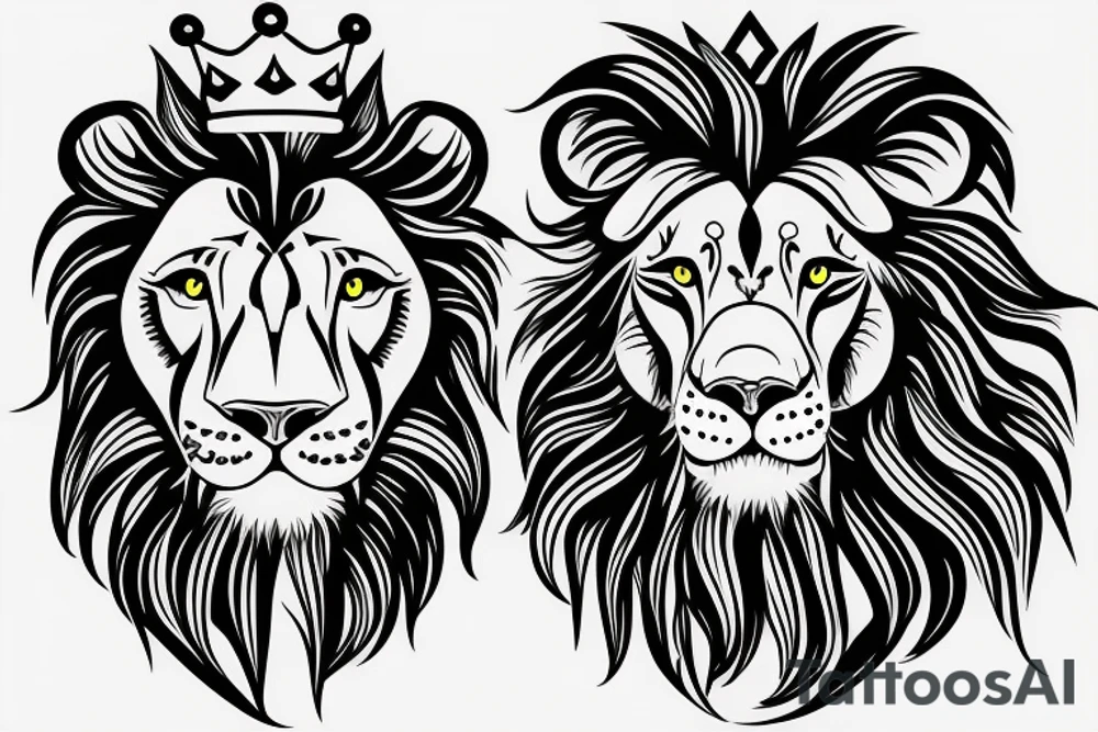 Full lion face with crown on head tattoo idea