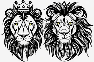 Full lion face with crown on head tattoo idea