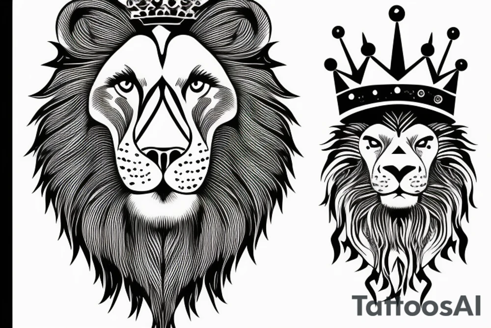 Full lion face with crown on head tattoo idea