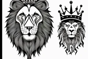 Full lion face with crown on head tattoo idea