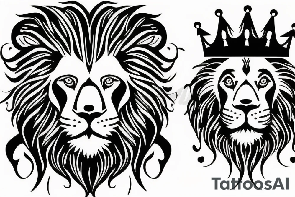 Full lion face with crown on head tattoo idea