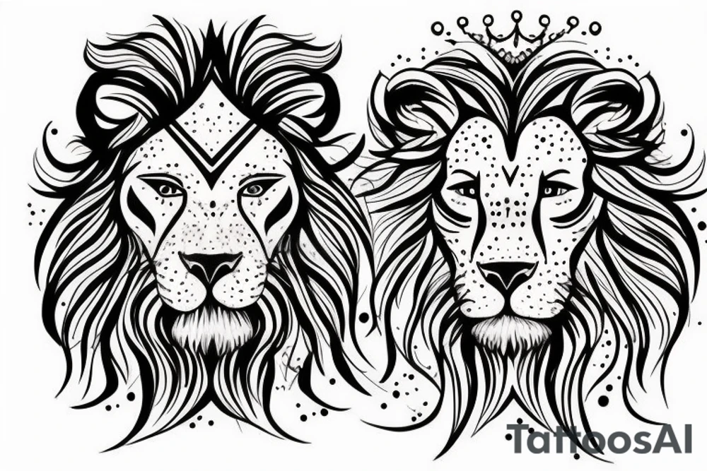 Full lion face with crown on head tattoo idea