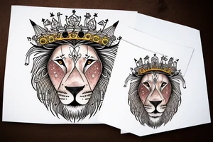 Full lion face with crown on head tattoo idea