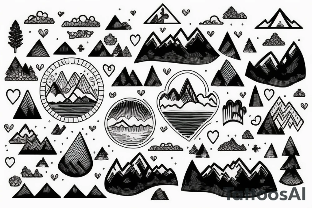 Heartbeat in nature style with mountains and water tattoo idea